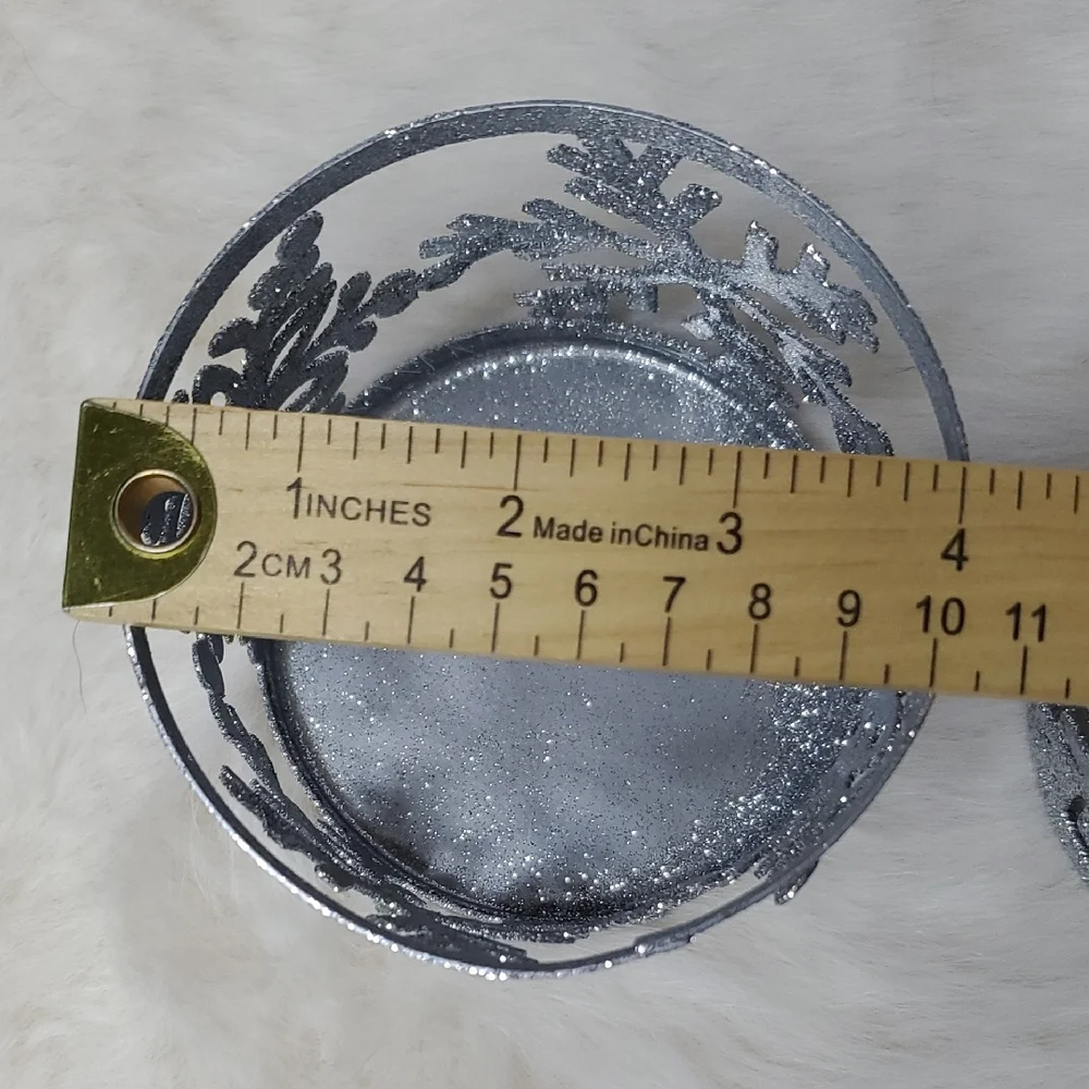 Silver Glitter Snowflake Candle Holders Set of 2 Holiday Winter